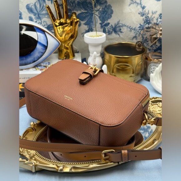 🆕 OROTON 🧿 NWOT Dylan Camera Crossbody Bag, Tan Calfskin Pebble Leather - Picture 11 of 16